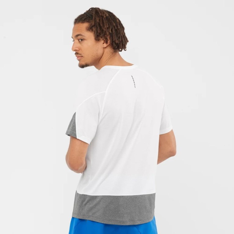 White / Grey Salomon Cross Run Short Sleeve Men's T-Shirts | PH 18356J